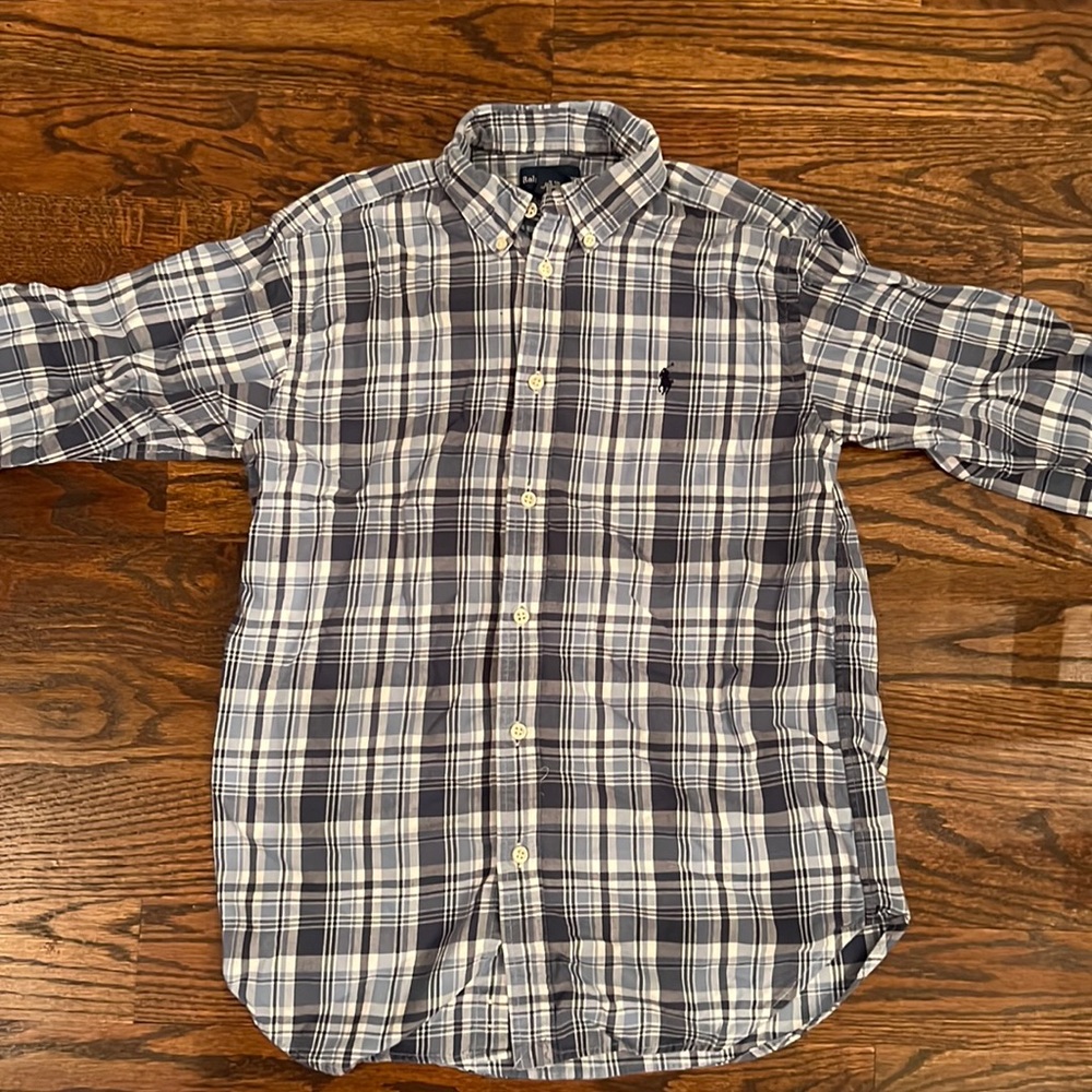 Polo Ralph Lauren Boys blue plaid button down size 14-16